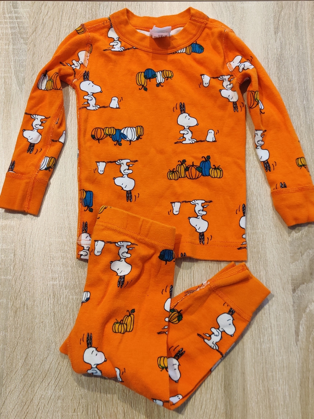 Hanna Andersson Orange Snoopy Pumpkin Print Pajama Set Size 2T